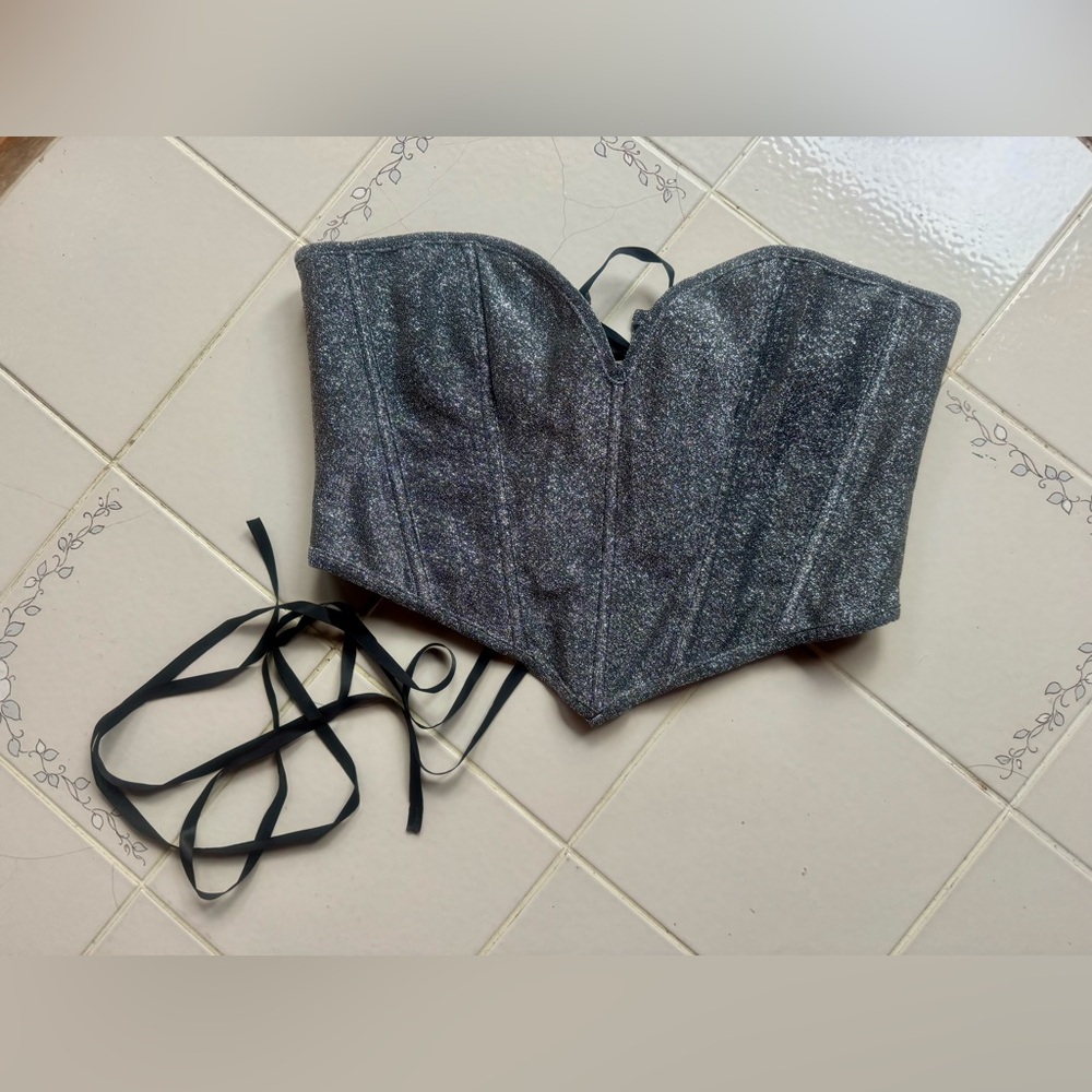 Silver Sparkle Lace-Up Corset – XL